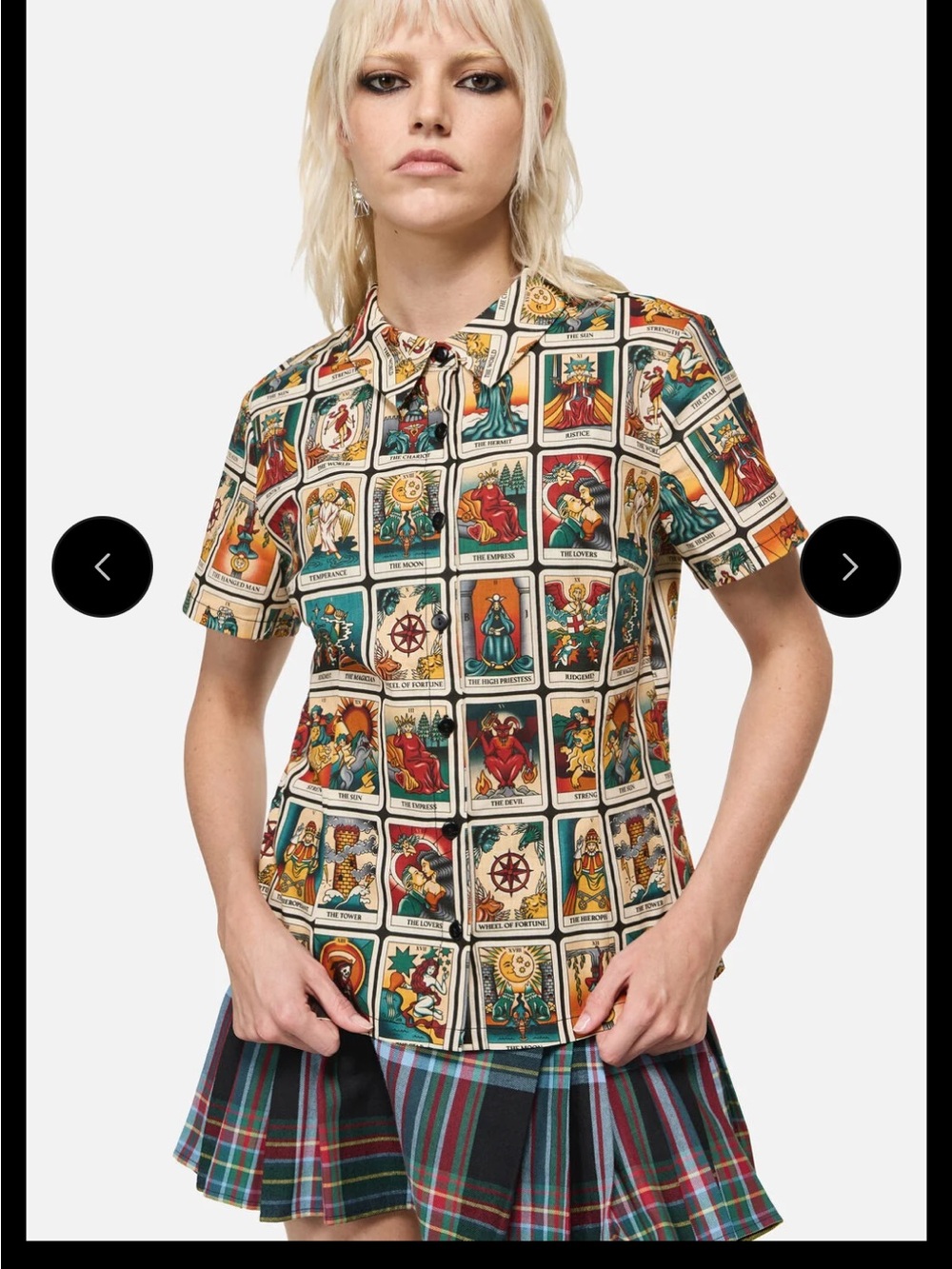 Dangerfield Tarot Card Print Short Sleeve Button-Down Shirt 100% Cotton